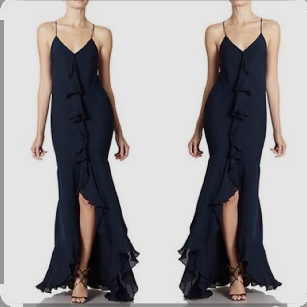 Haute Hippie Navy Blue 100% Silk Prussian High Low Dress, XS